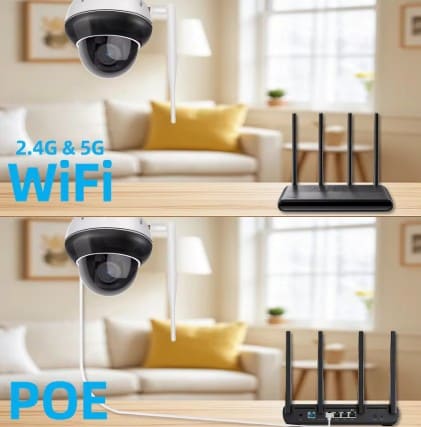Connexion en Wi-Fi 2,4 ou 5 GHz, ou par câble avec PoE
