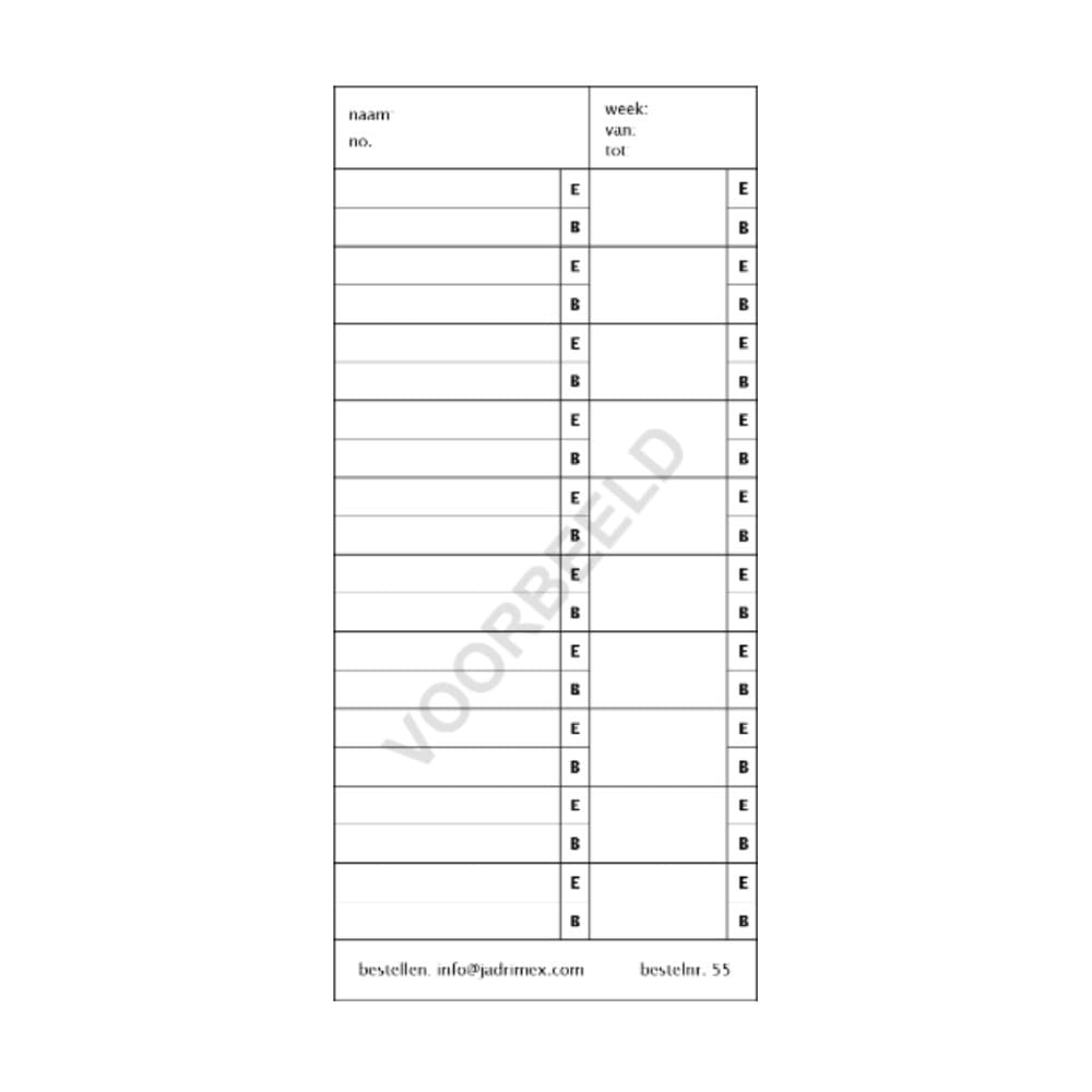 Carte de pointage pour ordres de travail | Numéro de commande 55